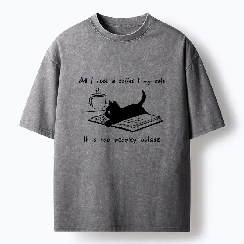 Kyoto-Lion I Need Is Coffee And My Cat Washed T-Shirt