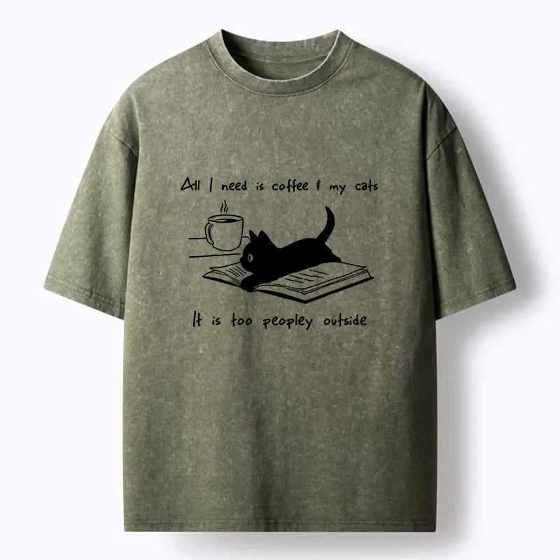 Kyoto-Lion I Need Is Coffee And My Cat Washed T-Shirt