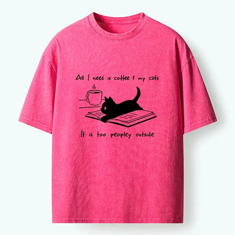 Kyoto-Lion I Need Is Coffee And My Cat Washed T-Shirt
