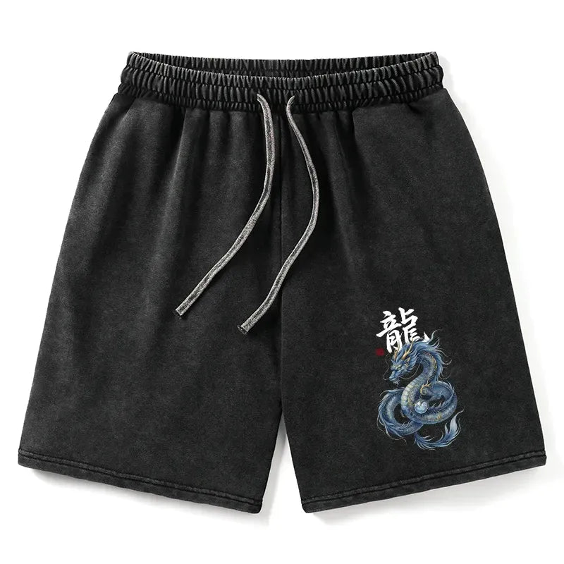Mythic Blue Dragon Washed Shorts Summer Sale