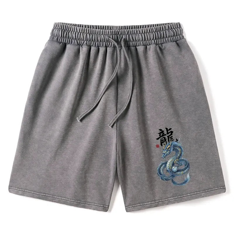 Kyoto-Lion Mythic Blue Dragon Washed Shorts