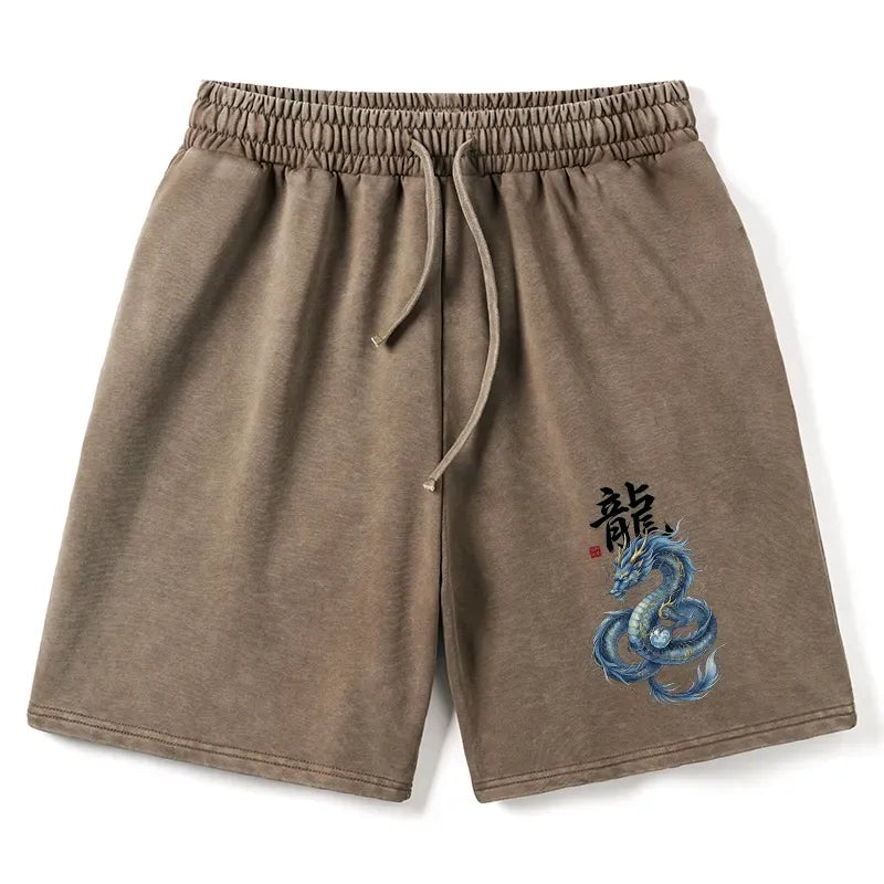 Mythic Blue Dragon Washed Shorts Summer Sale