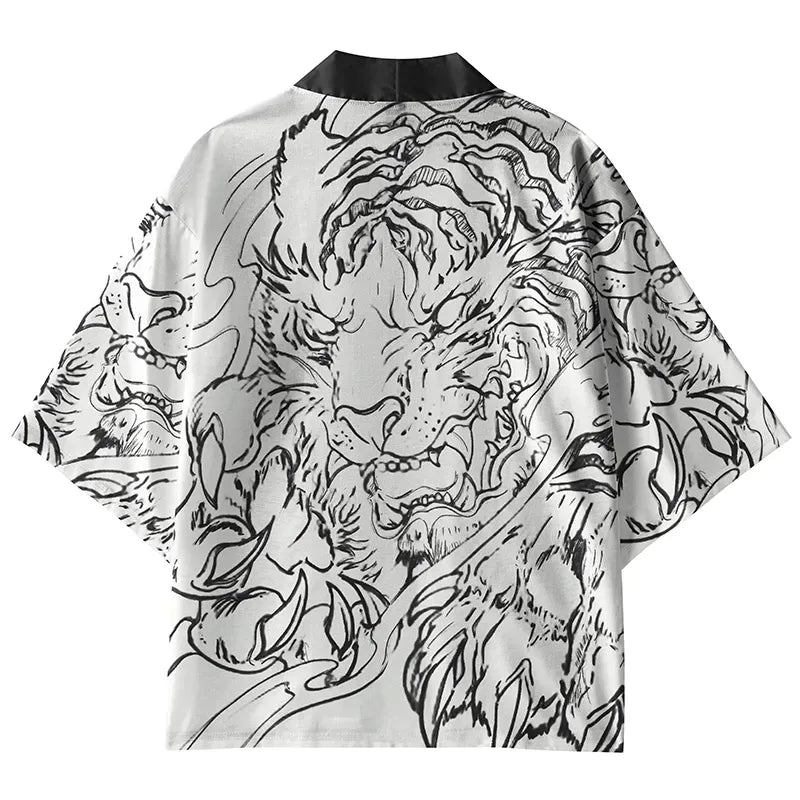Kyoto-Lion Tiger Pattern Kimono Cardigan