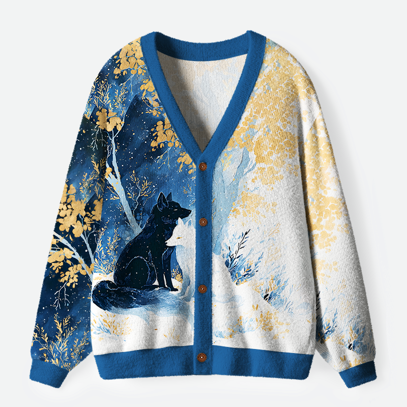 Kyoto Wolf Cardigan Sweater with Free Shipping