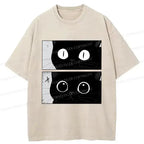 Japanese Washed Cat T-Shirt for Everyday Wear
