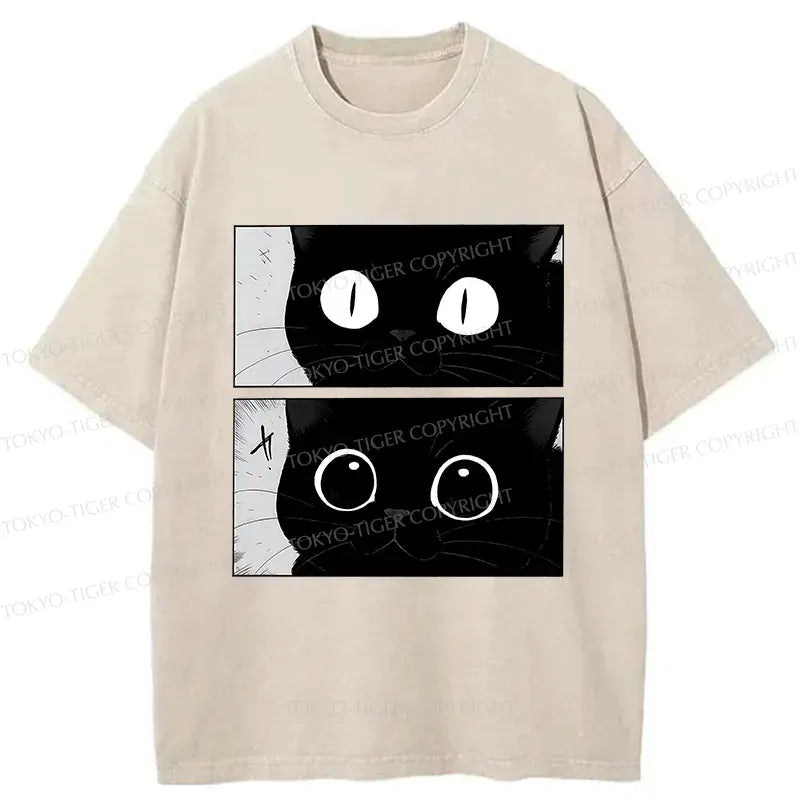 Japanese Washed Cat T-Shirt for Everyday Wear