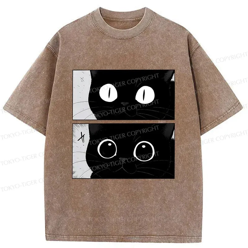 Japanese Washed Cat T-Shirt for Everyday Wear