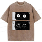 Japanese Washed Cat T-Shirt for Everyday Wear