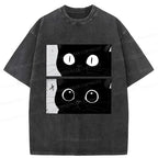 Japanese Washed Cat T-Shirt for Everyday Wear