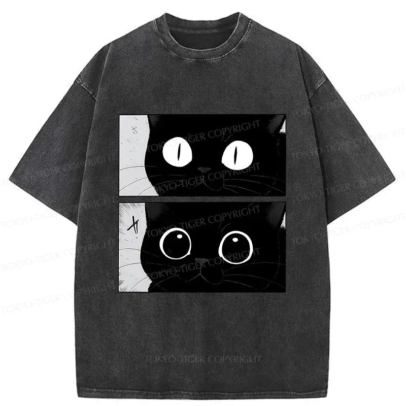 Japanese Washed Cat T-Shirt for Everyday Wear