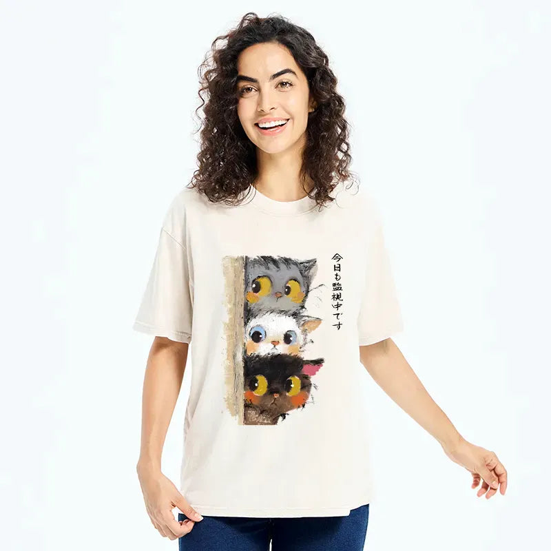 three cats monitoring owner streetwear top