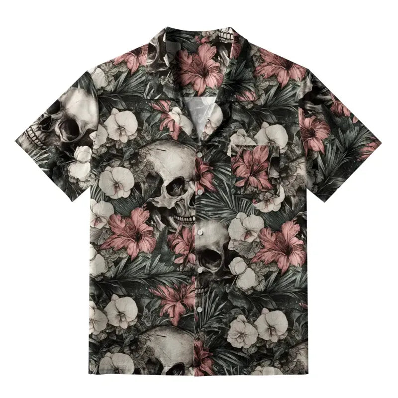 Kyoto-Lion Skulls And Blooms Aloha Hawaiian Shirt