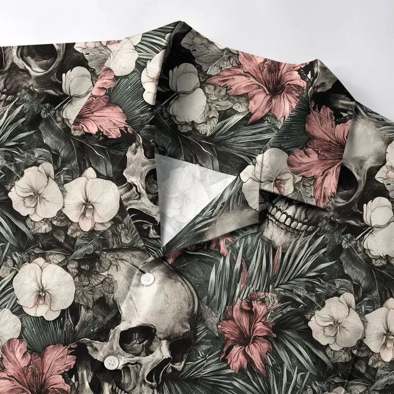 Kyoto-Lion Skulls And Blooms Aloha Hawaiian Shirt