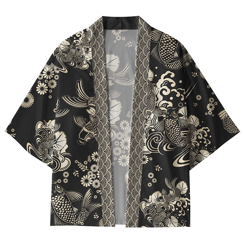 Kyoto-Lion Golden Koi Kimono Cardigan
