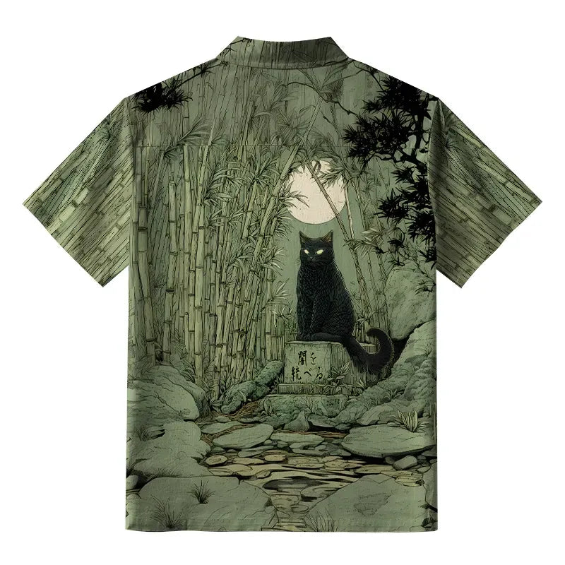 Kyoto-Lion Cat Under The Moon Button-up Shirt