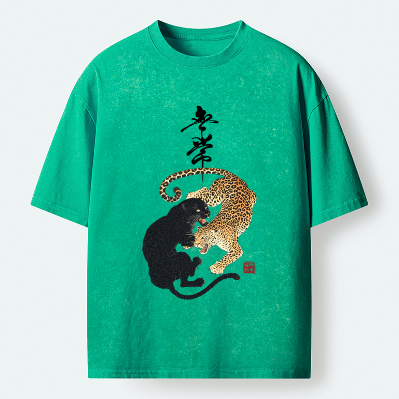 Kyoto-Lion Impermanence Balance-Leopard Washed T-Shirt