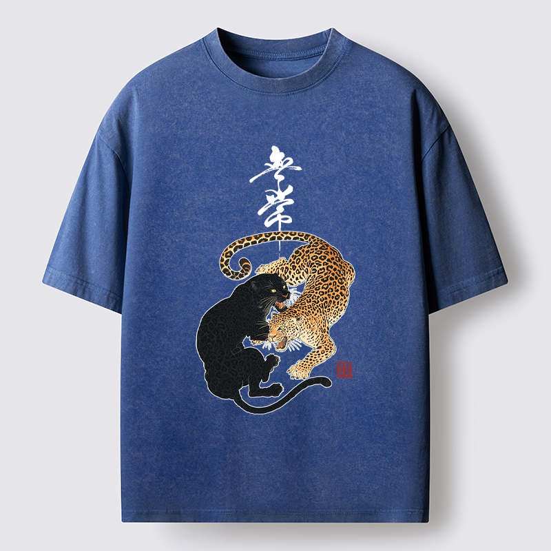 Kyoto-Lion Impermanence Balance-Leopard Washed T-Shirt