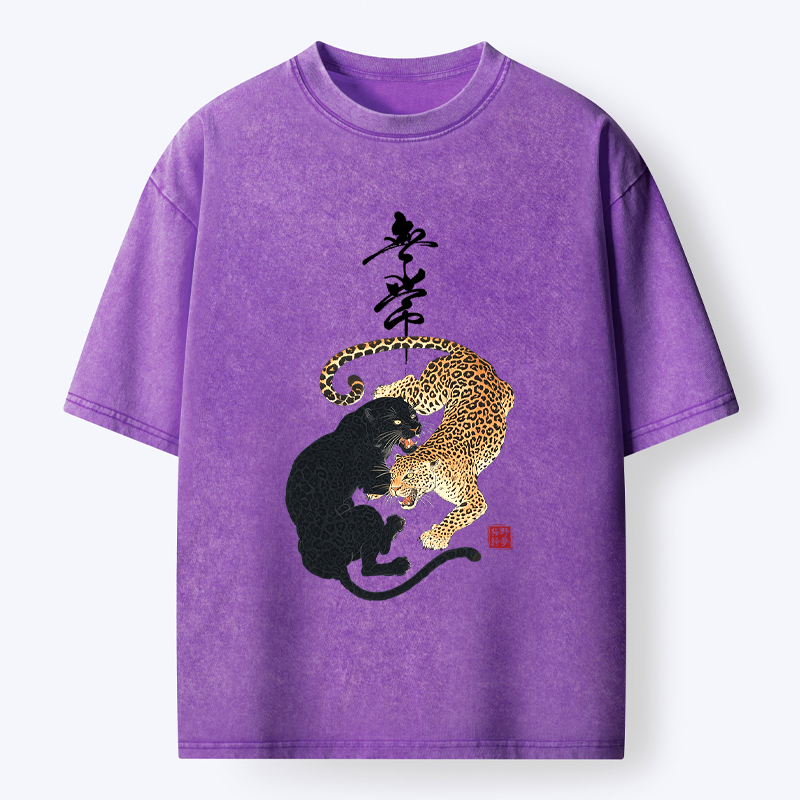 Kyoto-Lion Impermanence Balance-Leopard Washed T-Shirt