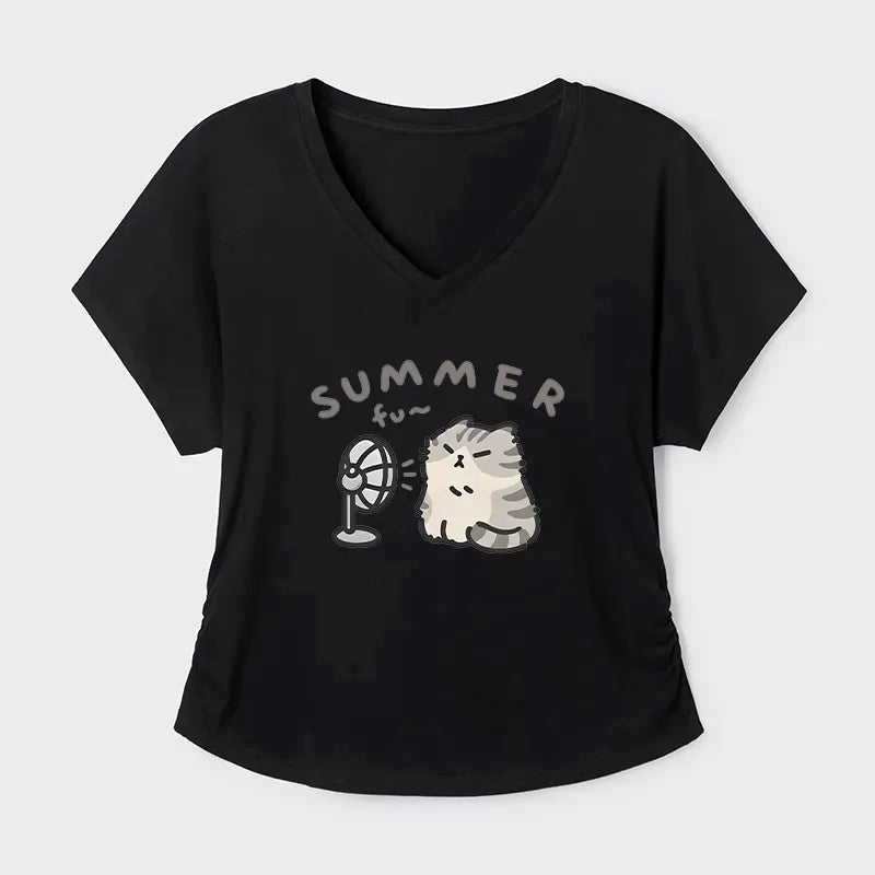 Kyoto-Lion Summer Cat Chills With A Fan Modal Dolman Sleeve T-Shirt