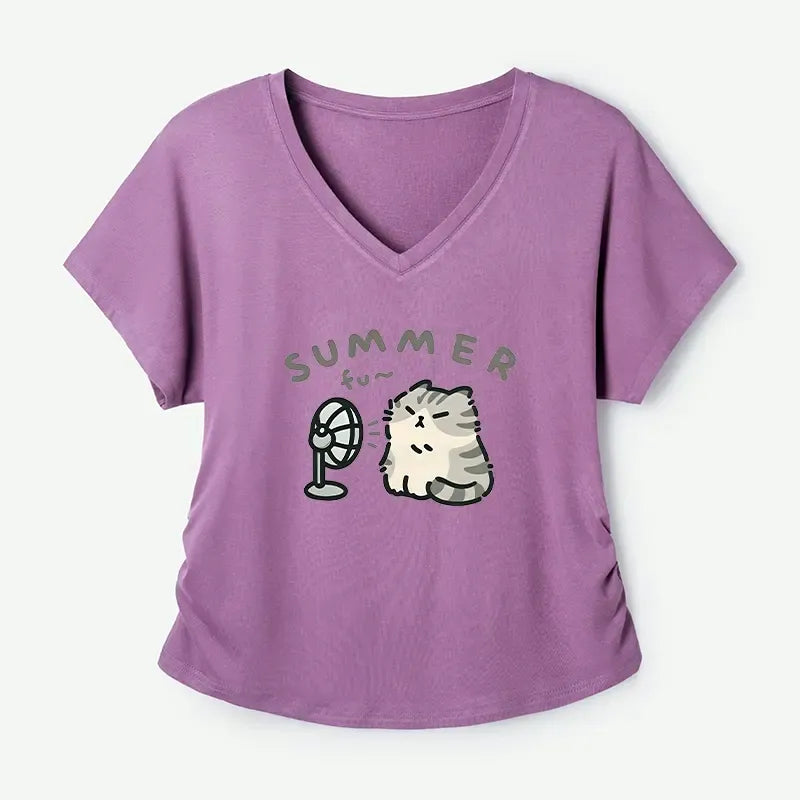 Trendy Cat with Fan Design Shirt