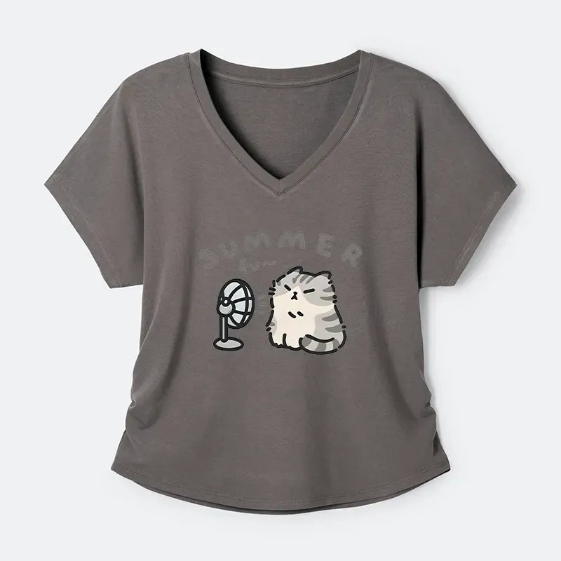 Kyoto-Lion Summer Cat Chills With A Fan Modal Dolman Sleeve T-Shirt
