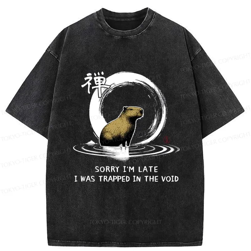 Kyoto-Lion Zen Capybara Was Trapped In The Void Washed T-Shirt