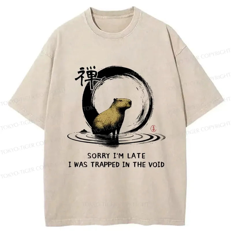 Japanese Zen Capybara Washed T-Shirt for Daily Wear