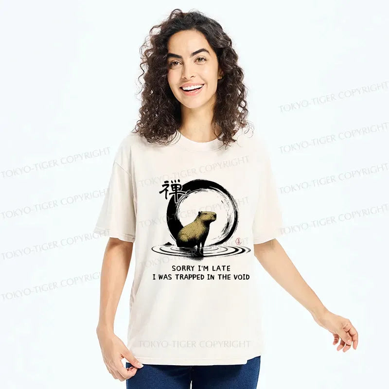 Kyoto-Lion Zen Capybara Was Trapped In The Void Washed T-Shirt