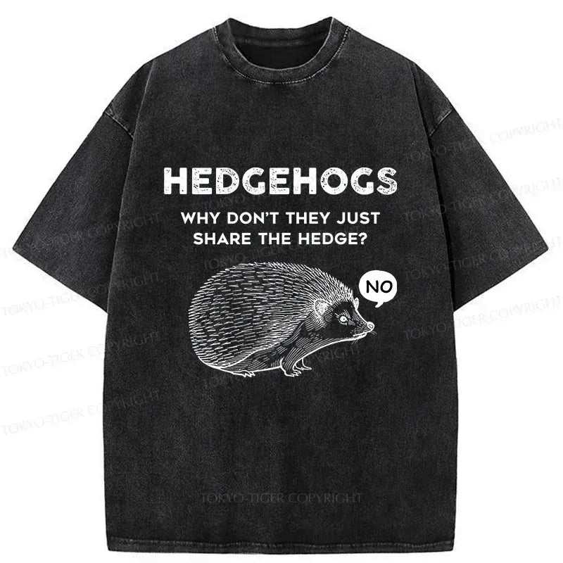 Kyoto-Lion Funny Hedgehog Washed T-Shirt