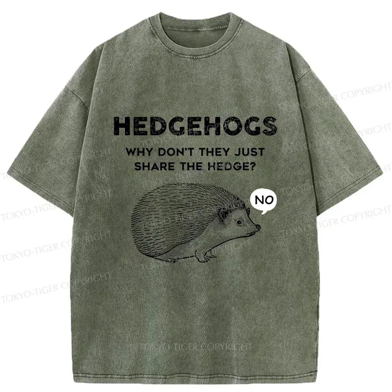 Kyoto-Lion Funny Hedgehog Washed T-Shirt