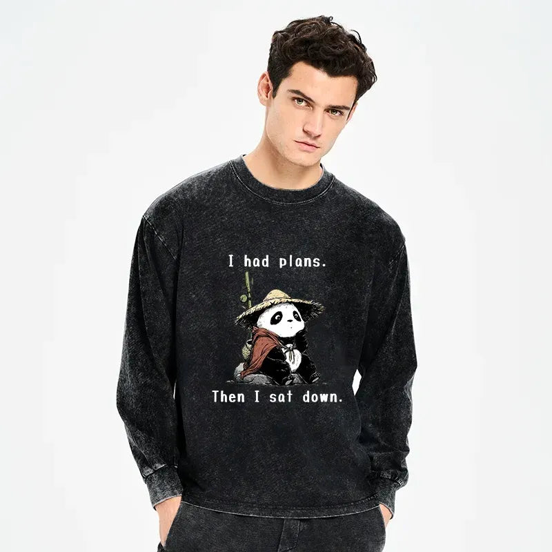 Unisex Washed Long Sleeve Panda T-Shirt