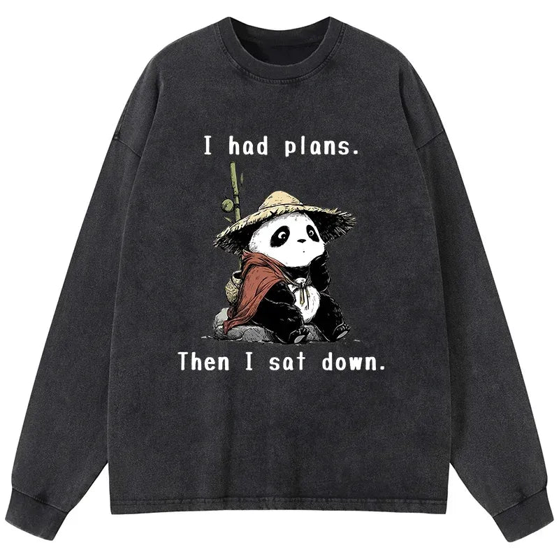 Kyoto-Lion The Maybe Later Panda Washed Long Sleeve T-Shirt