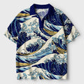 Kyoto-Lion Japanese Great Wave Crochet Polo Shirt
