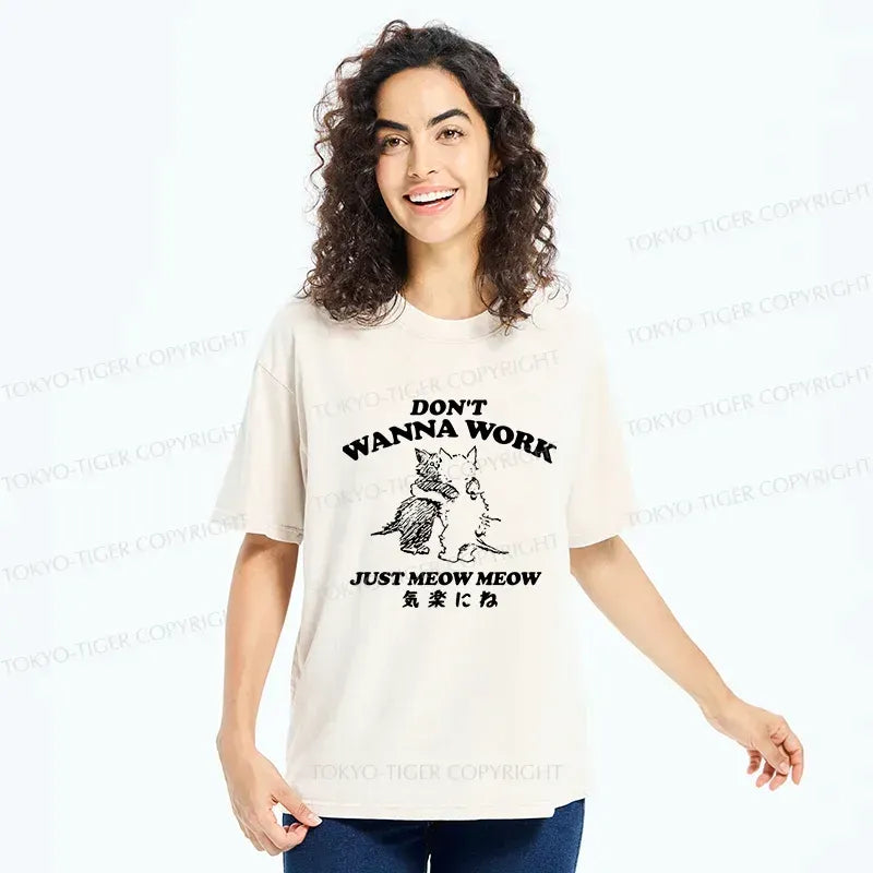 Japanese Cat Washed Tee for Summer