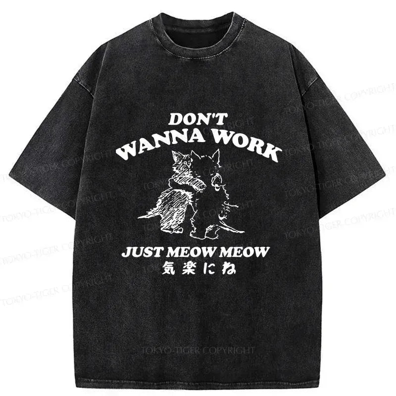 Japanese Cat Washed Tee for Summer