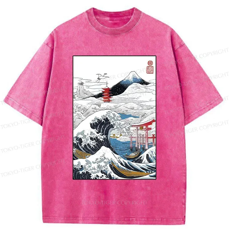 Kyoto-Lion Snowy Japan Washed T-Shirt