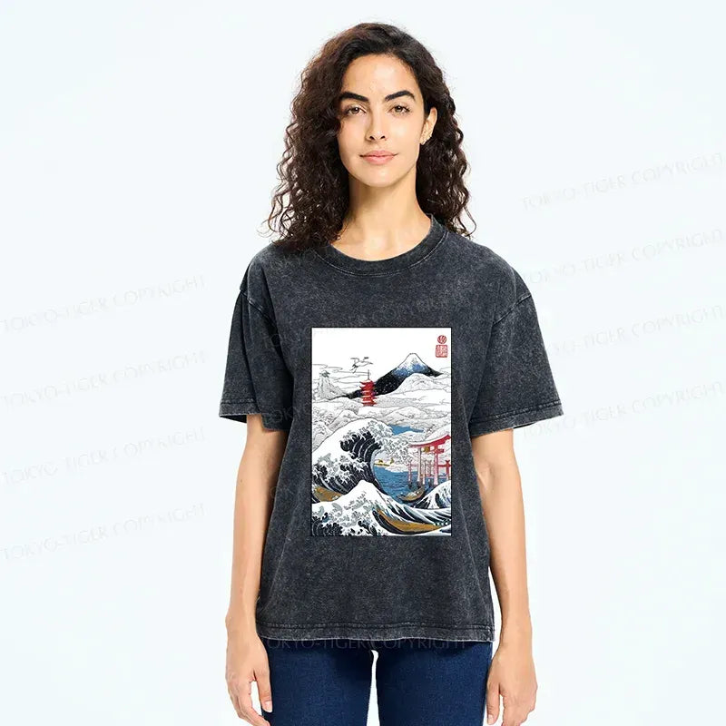 Kyoto-Lion Snowy Japan Washed T-Shirt