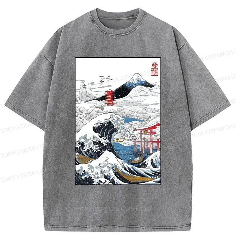 Kyoto-Lion Snowy Japan Washed T-Shirt