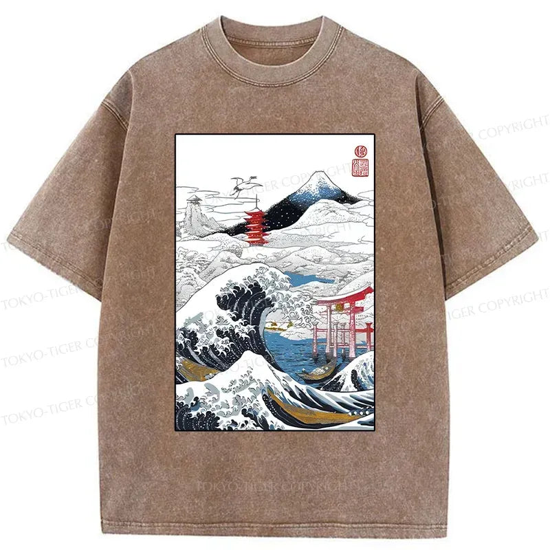 Kyoto-Lion Snowy Japan Washed T-Shirt
