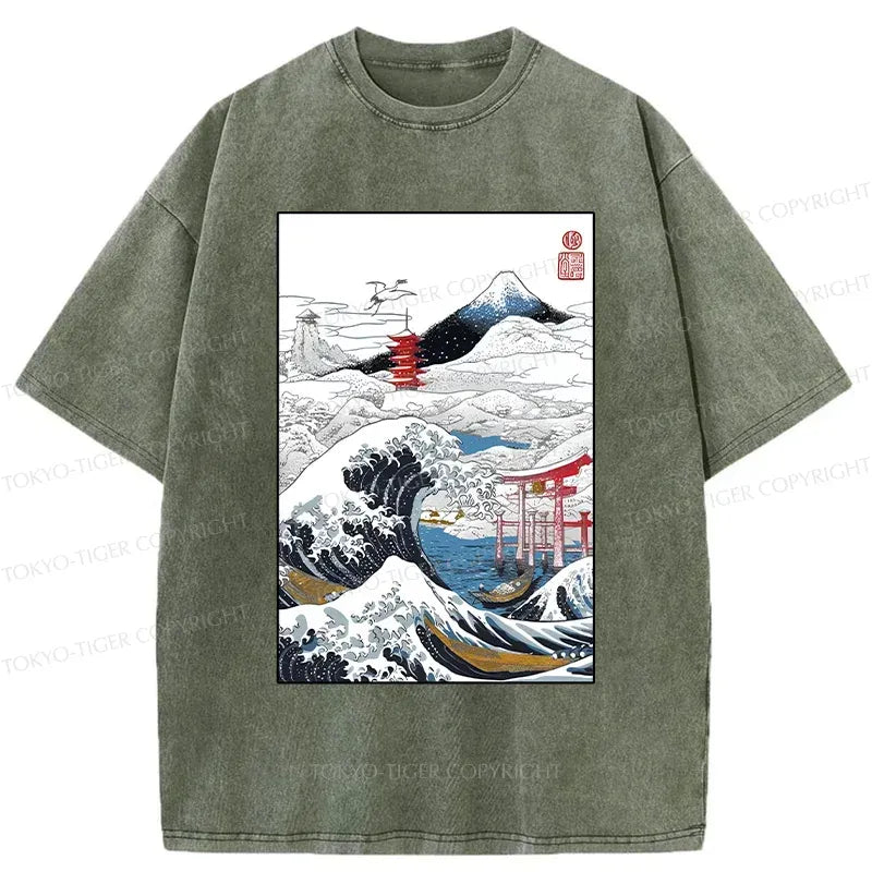 Kyoto-Lion Snowy Japan Washed T-Shirt