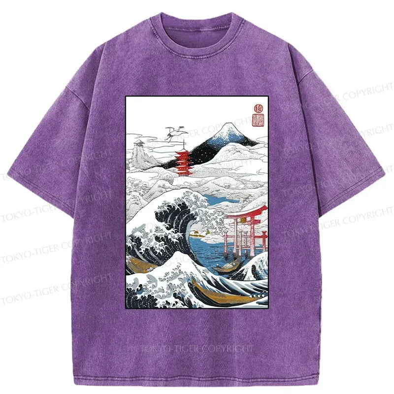 Kyoto-Lion Snowy Japan Washed T-Shirt