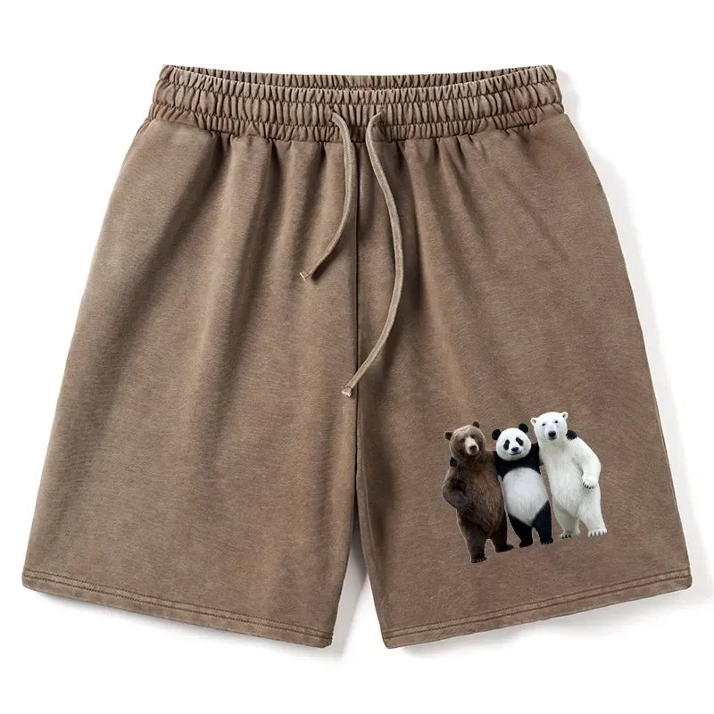Kyoto-Lion Three Bears Stand Together Washed Shorts