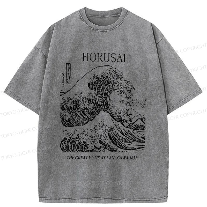 retro ukiyo-e waves t-shirt for daily wear