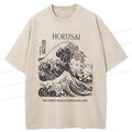 Kyoto-Lion Retro Ukiyo-e Waves Washed T-Shirt