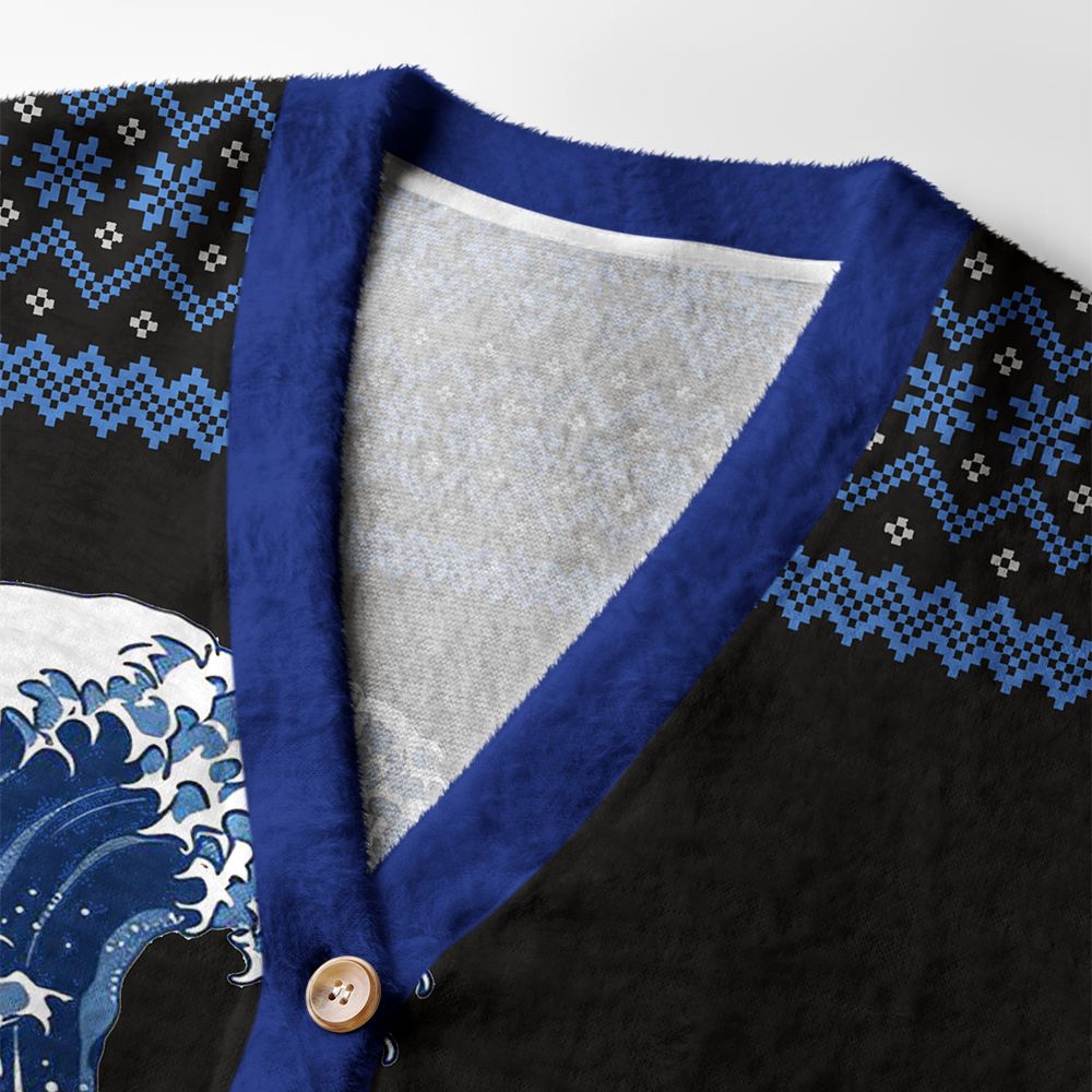 Kyoto-Lion The Joyful Holiday Ukiyo-e Wave Ugly Cardigan Sweater