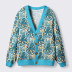 Kyoto-Lion Mystic Octopus Waves Ugly Cardigan Sweater
