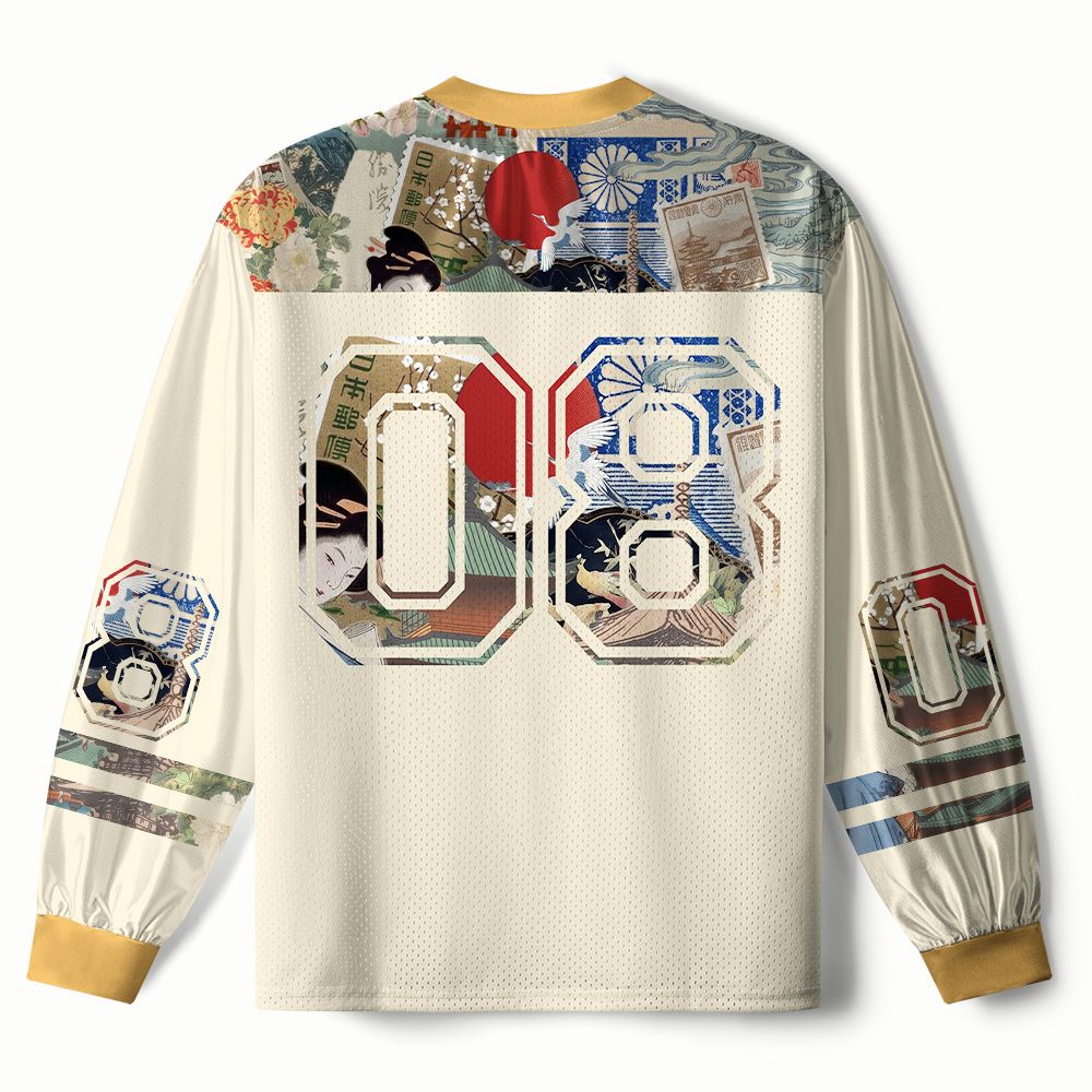 Kyoto-Lion Vintage Japanese Art Collage Paneled Long Sleeve Jersey