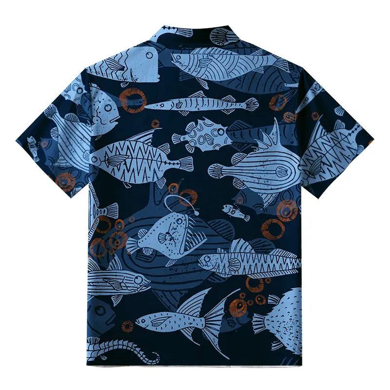 Kyoto-Lion Various Types Of Fish Button-up Shirt