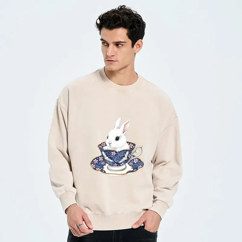 Kyoto-Lion Cute Rabbit Tea Set Washed Sweatshirt