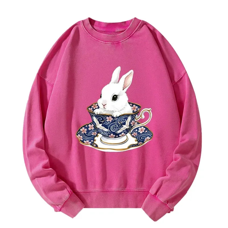 cute rabbit tea set sweatshirt for daily wear